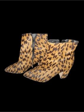 🐆 Sam Edelman Leopard Print Ankle Booties in Tan/Brown & Black. Size 9